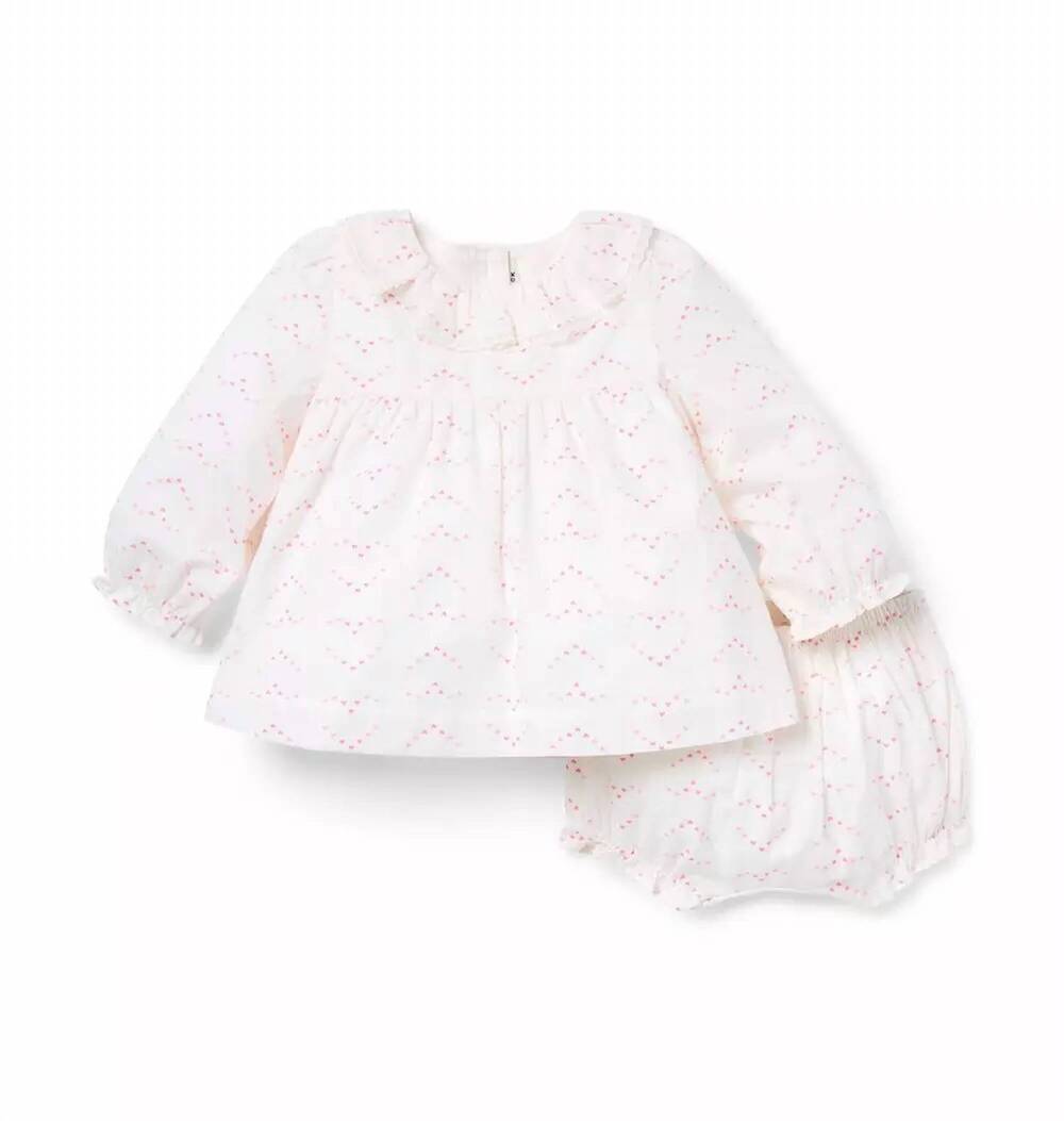 NEW JANIE AND JACK kid's hearts long sleeve ruffle collar set in ivory